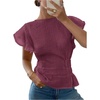 image:imageGORGLITTER Womens Ruffled Blouses Ruched Short Sleeve Crew Neck Dressy Casual Peplum Shirts Flare Summer Going Out TopPurple