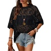 image:imageGORGLITTER Womens Sheer Mesh Tops Lace See Through Embroidered 34 Sleeve Oversized Floral T Shirt Going Out BlouseBlack