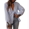 image:imageGORGLITTER Womens Striped Ruffled Top Long Sleeve Dressy Business Casual Shirt Leopard Button Down Work Office BlouseBlue