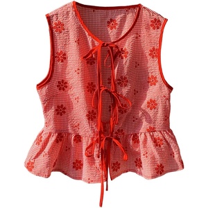 image:imageGORGLITTER Womens Gingham Peplum Boho Tops Cute Bow Babydoll Tie Front Tank Tops Blouses Vacation Going Out OutfitsRed