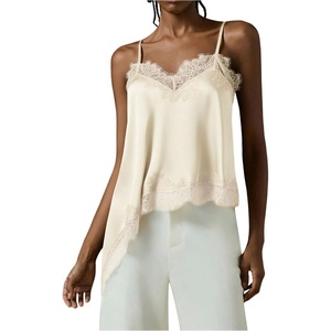 image:imageGORGLITTER Womens Lace Trim Asymmetrical Hem Cami Tops Y2k Spaghetti Strap Sexy Loose Tank Top Western Going Out OutfitsApricot