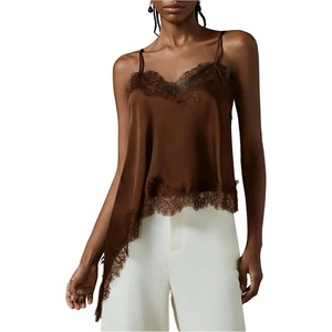 image:imageGORGLITTER Womens Lace Trim Asymmetrical Hem Cami Tops Y2k Spaghetti Strap Sexy Loose Tank Top Western Going Out OutfitsCoffee Brown
