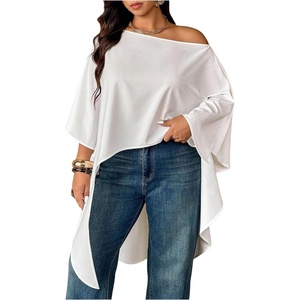 image:imageGORGLITTER Womens Plus Size Off The Shoulder Blouse Cape Sleeve Asymmetrical Flowy Dressy Casual TopsWhite