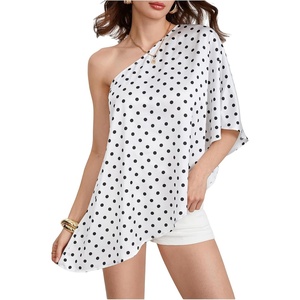 image:imageGORGLITTER Womens Polka Dots Poncho Tops Off The Shoulder Asymmetrical Flowy Top Dressy Going Out Bat Wing BlouseWhite