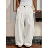 image:imageGORGLITTER Mens Baggy Dress Pants Pleated Wide Leg High Waisted Barrel Trousers Track Pants Work Business CasualWhite