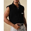 image:imageGORGLITTER Mens Gingham Plaid Cropped Shirt Button Up Sleeveless Boxy Y2K Collar Streetwear Vest TopsBlack