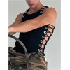 image:imageGORGLITTER Mens Grommet Cropped T Shirt Y2K Rave Top Going Out Outfits Sleeveless Shirts Party Club Tank TopsBlack