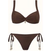 image:imageGORGLITTER Womens 3 Piece Swimsuits Summer High Waisted Bathing Suits with Beach Sarong Coverup Skirts Bikini SetsBrown