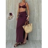 image:imageGORGLITTER Womens 3 Piece Swimsuits Summer High Waisted Bathing Suits with Beach Sarong Coverup Skirts Bikini SetsRedwood