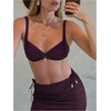 image:imageGORGLITTER Womens 3 Piece Swimsuits Summer High Waisted Bathing Suits with Beach Sarong Coverup Skirts Bikini SetsRedwood