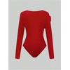 image:imageGORGLITTER Womens 3D Floral Long Sleeve Bodysuit Round Neck Casual Holiday Party Outfits TopsRed