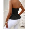 image:imageGORGLITTER Womens Babydoll Strapless Blazer Top Asymmetrical Ruched Smocked Slim Fit Tube Top Business Elegant Party OutfitsBlack