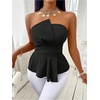 image:imageGORGLITTER Womens Babydoll Strapless Blazer Top Asymmetrical Ruched Smocked Slim Fit Tube Top Business Elegant Party OutfitsBlack