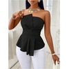 image:imageGORGLITTER Womens Babydoll Strapless Blazer Top Asymmetrical Ruched Smocked Slim Fit Tube Top Business Elegant Party OutfitsBlack