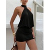 image:imageGORGLITTER Womens Backless Halter Dress Sexy Open Back Draped Cocktail Birthday Party Bodycon Mini Wedding Guest DressesBlack
