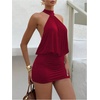 image:imageGORGLITTER Womens Backless Halter Dress Sexy Open Back Draped Cocktail Birthday Party Bodycon Mini Wedding Guest DressesBurgundy