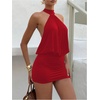 image:imageGORGLITTER Womens Backless Halter Dress Sexy Open Back Draped Cocktail Birthday Party Bodycon Mini Wedding Guest DressesRed