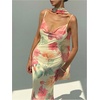 image:imageGORGLITTER Womens Backless Summer Dress with Neck Scarf Floral Mesh Open Back Cowl Neck Sleeveless Birthday Maxi DressPink