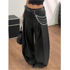 image:imageGORGLITTER Womens Barrel Leg Pants Pleated Low Rise Baggy Ballon Dress Pants Business Casual Trousers with PocketsBlack