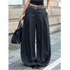 image:imageGORGLITTER Womens Barrel Leg Pants Pleated Low Rise Baggy Ballon Dress Pants Business Casual Trousers with PocketsBlack and White