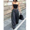 image:imageGORGLITTER Womens Barrel Leg Pants Pleated Low Rise Baggy Ballon Dress Pants Business Casual Trousers with PocketsBlack and White