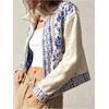 image:imageGORGLITTER Womens Bohemian Vintage Graphic Zip Up Cropped Cardigan High Neck Western Long Sleeve Knitwear TopsBlue and White
