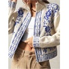 image:imageGORGLITTER Womens Bohemian Vintage Graphic Zip Up Cropped Cardigan High Neck Western Long Sleeve Knitwear TopsBlue and White