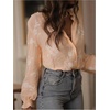 image:imageGORGLITTER Womens Boho Peasant Tops Floral Embroidered Sheer Bishop Long Sleeve Blouses Button Up Shirt Dressy CasualApricot