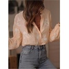 image:imageGORGLITTER Womens Boho Peasant Tops Floral Embroidered Sheer Bishop Long Sleeve Blouses Button Up Shirt Dressy CasualApricot