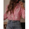 image:imageGORGLITTER Womens Boho Peasant Tops Floral Embroidered Sheer Bishop Long Sleeve Blouses Button Up Shirt Dressy CasualPink