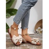 image:imageGORGLITTER Womens Bow Pearls Flat Sandals Metallic Ankle Strap Open Toe Dressy Slide ShoesBeige