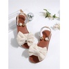 image:imageGORGLITTER Womens Bow Pearls Flat Sandals Metallic Ankle Strap Open Toe Dressy Slide ShoesBeige