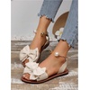 image:imageGORGLITTER Womens Bow Pearls Flat Sandals Metallic Ankle Strap Open Toe Dressy Slide ShoesBeige