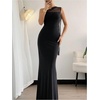 image:imageGORGLITTER Womens Bridesmaid Dress with Scarf Sexy Mesh One Shoulder Dinner Prom Formal Wedding Guest Maxi DressesBlack