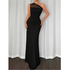 image:imageGORGLITTER Womens Bridesmaid Dress with Scarf Sexy Mesh One Shoulder Dinner Prom Formal Wedding Guest Maxi DressesBlack