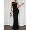 image:imageGORGLITTER Womens Bridesmaid Dress with Scarf Sexy Mesh One Shoulder Dinner Prom Formal Wedding Guest Maxi DressesBlack