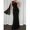 image:imageGORGLITTER Womens Bridesmaid Dress with Scarf Sexy Mesh One Shoulder Dinner Prom Formal Wedding Guest Maxi DressesBlack