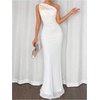 image:imageGORGLITTER Womens Bridesmaid Dress with Scarf Sexy Mesh One Shoulder Dinner Prom Formal Wedding Guest Maxi DressesWhite