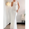 image:imageGORGLITTER Womens Bridesmaid Dress with Scarf Sexy Mesh One Shoulder Dinner Prom Formal Wedding Guest Maxi DressesWhite