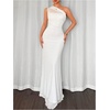 image:imageGORGLITTER Womens Bridesmaid Dress with Scarf Sexy Mesh One Shoulder Dinner Prom Formal Wedding Guest Maxi DressesWhite