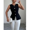 image:imageGORGLITTER Womens Button Up Sleeveless Blazer Vest Metal Business Casual Waistcoat Suit VestBlack