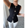 image:imageGORGLITTER Womens Button Up Sleeveless Blazer Vest Metal Business Casual Waistcoat Suit VestBlack