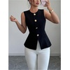 image:imageGORGLITTER Womens Button Up Sleeveless Blazer Vest Metal Business Casual Waistcoat Suit VestBlack