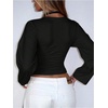 image:imageGORGLITTER Womens Cinched Waist Tops Bell Sleeve Deep V Neck Fitted Crop Top Going Out Tee ShirtsBlack