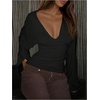 image:imageGORGLITTER Womens Cinched Waist Tops Bell Sleeve Deep V Neck Fitted Crop Top Going Out Tee ShirtsBlack