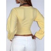 image:imageGORGLITTER Womens Cinched Waist Tops Bell Sleeve Deep V Neck Fitted Crop Top Going Out Tee ShirtsYellow