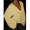 image:imageGORGLITTER Womens Cinched Waist Tops Bell Sleeve Deep V Neck Fitted Crop Top Going Out Tee ShirtsYellow