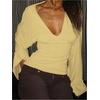 image:imageGORGLITTER Womens Cinched Waist Tops Bell Sleeve Deep V Neck Fitted Crop Top Going Out Tee ShirtsYellow