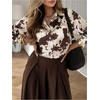 image:imageGORGLITTER Womens Cow Print Santin Blouses Long Sleeve Button Down Collared Shirts Dressy Casual Work Business OutfitsBrown and White