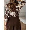 image:imageGORGLITTER Womens Cow Print Santin Blouses Long Sleeve Button Down Collared Shirts Dressy Casual Work Business OutfitsBrown and White